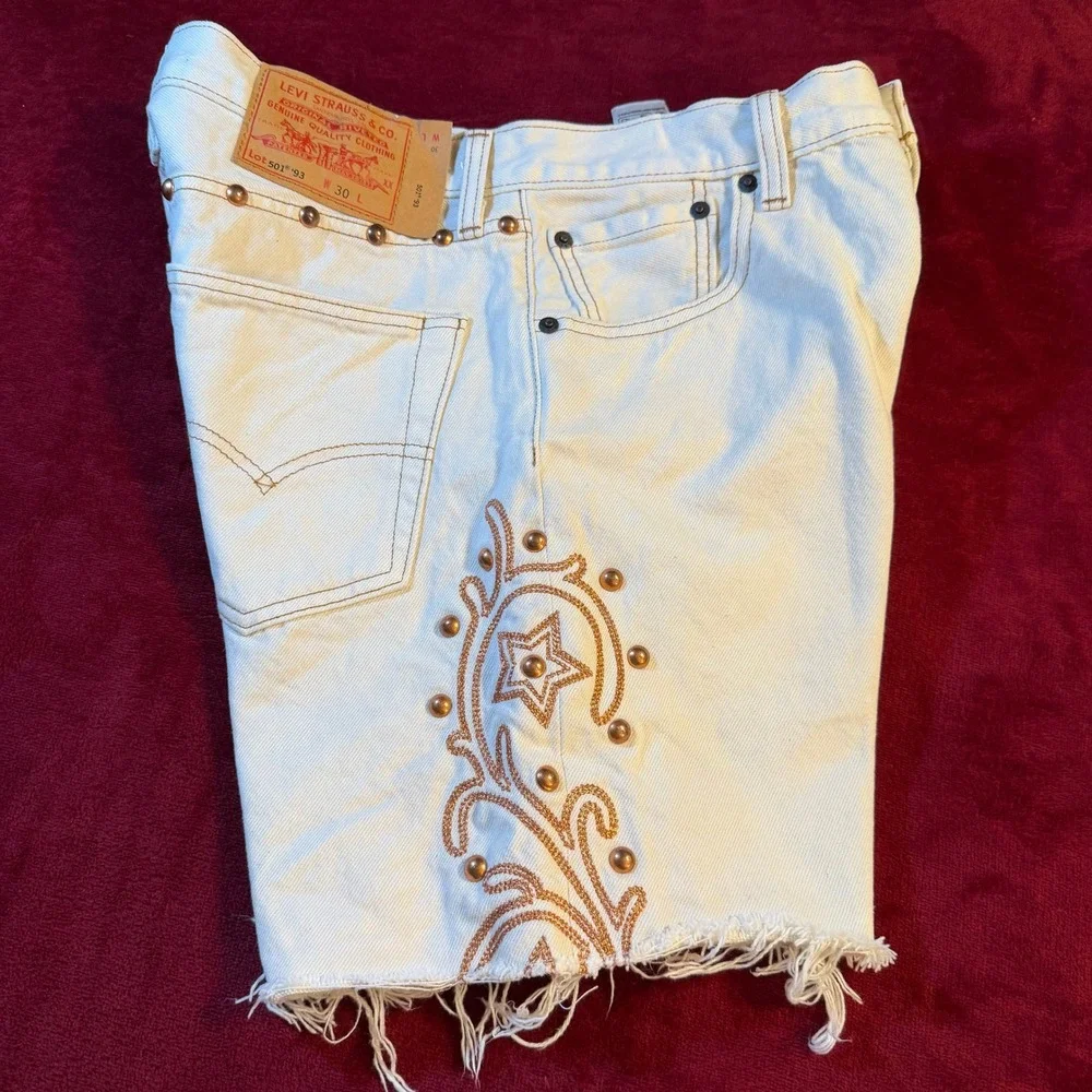 Levis‎ Premium 501 93 Cut Off Denim Shorts PRIDE Studded Embroidered Mens 30
